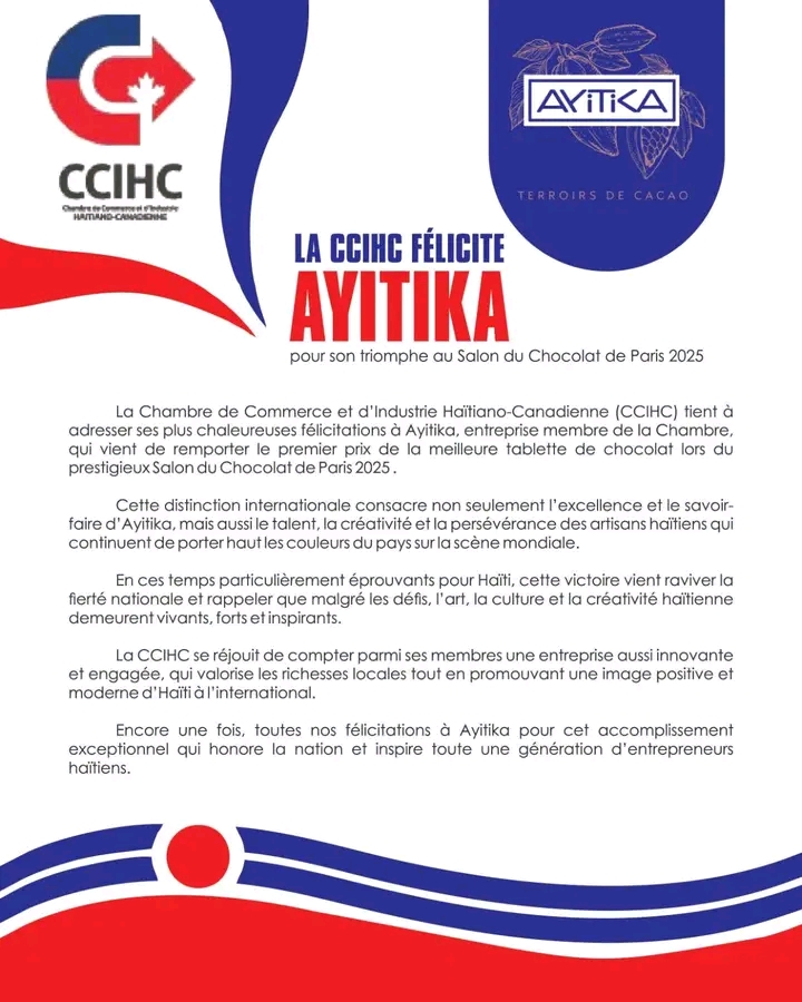 La CCIHC félicite Ayitika pour son triomphe au Salon du Chocolat de Paris 2025